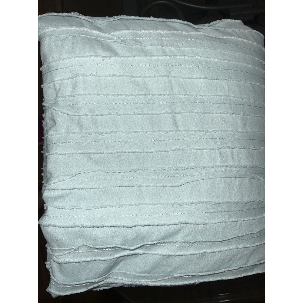 Pottery Barn PB Teen Organic Sewn Stripe Raw Edge Duvet Cover Bluish Green Twin